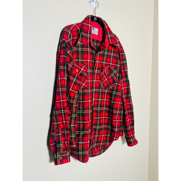 Vintage Montgomery Ward Men's Red Plaid Pure Wool Button Up Shirt XL 17/17.5 - Picture 2 of 8
